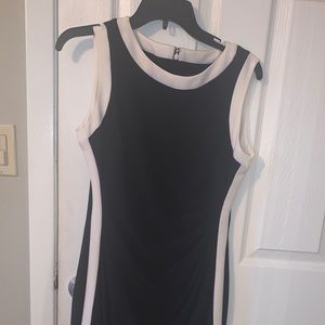 CHAPS sliming black dress with White strip